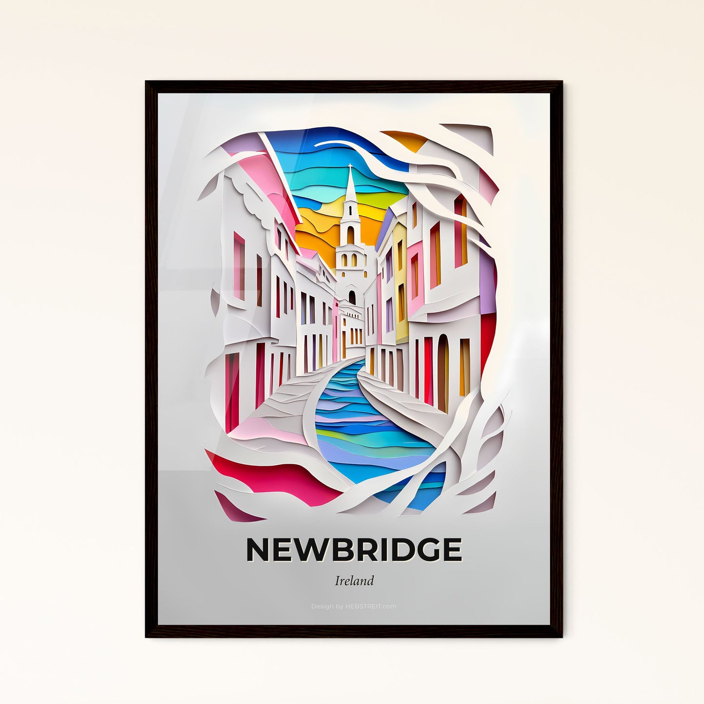 Vivid Newbridge, Ireland - a paper cut of a city street with a church steeple