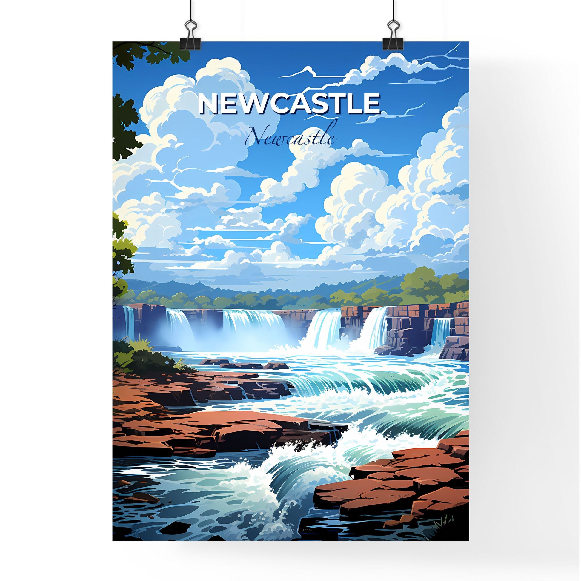 Vibrant Artistic Watercolor Painting of Newcastle-Maitland Australia Skyline Waterfall Nature Landscape Default Title