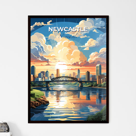 Colorful Cityscape Painting of Bridge over River with Newcastle Maitland Australia Skyline Default Title