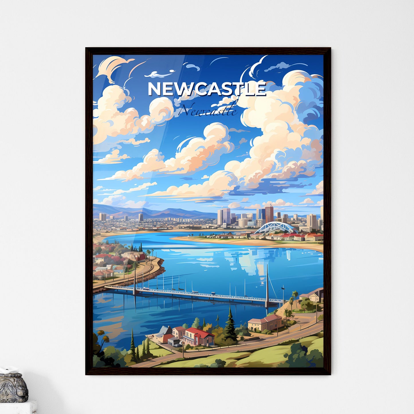 Abstract Cityscape of Newcastle Australia with Vivid Painting Style and River Bridge Default Title