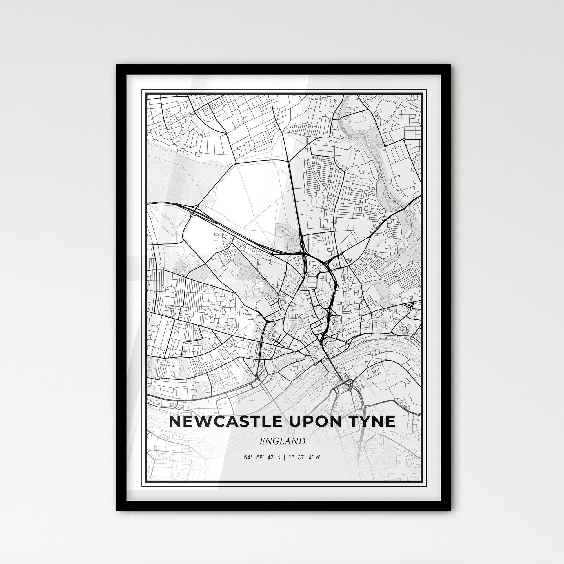 Newcastle upon Tyne England - Scandinavian Style City Map for Modern Home Decor