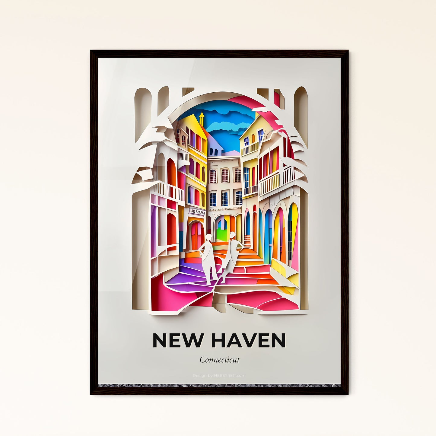 Vivid New Haven, Connecticut - a paper cut of a couple walking down a street