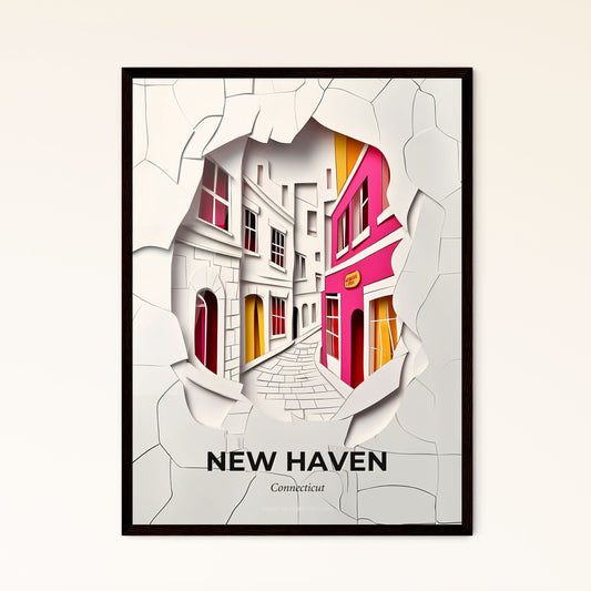 Vivid New Haven, Connecticut - a paper cut of a street with a pink building