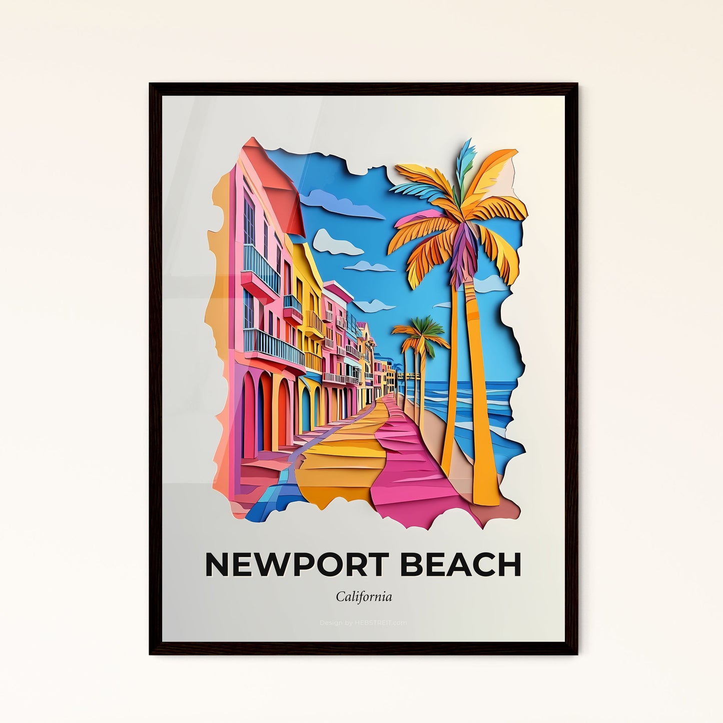 Vivid Newport Beach, California - a colorful city with palm trees and a beach