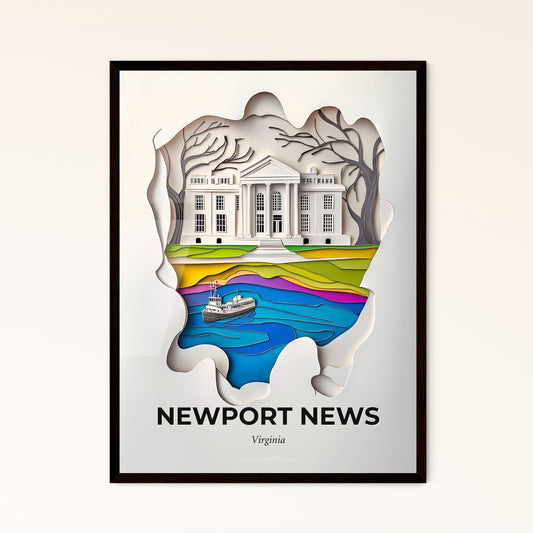 Vivid Newport News, Virginia - a paper cut of a boat in front of a white house