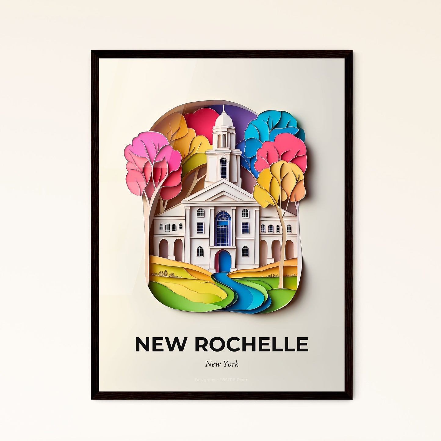 Vivid New Rochelle, New York - a paper cut of a church with a stream of water