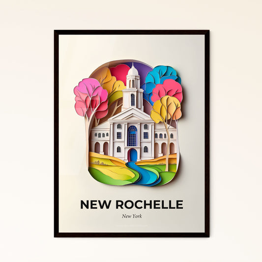 Vivid New Rochelle, New York - a paper cut of a church with a stream of water