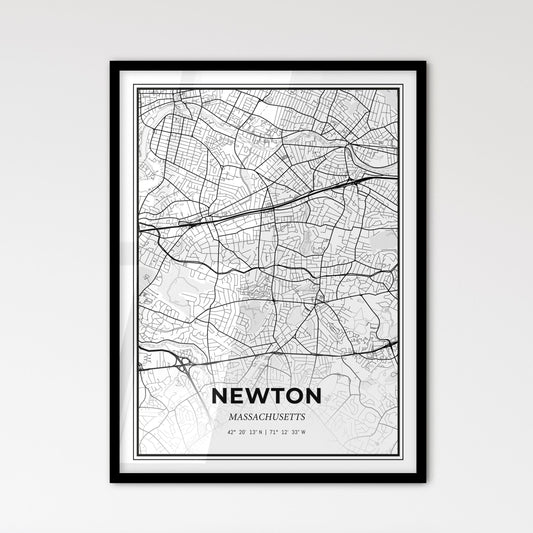 Newton Massachusetts - Scandinavian Style City Map for Modern Home Decor