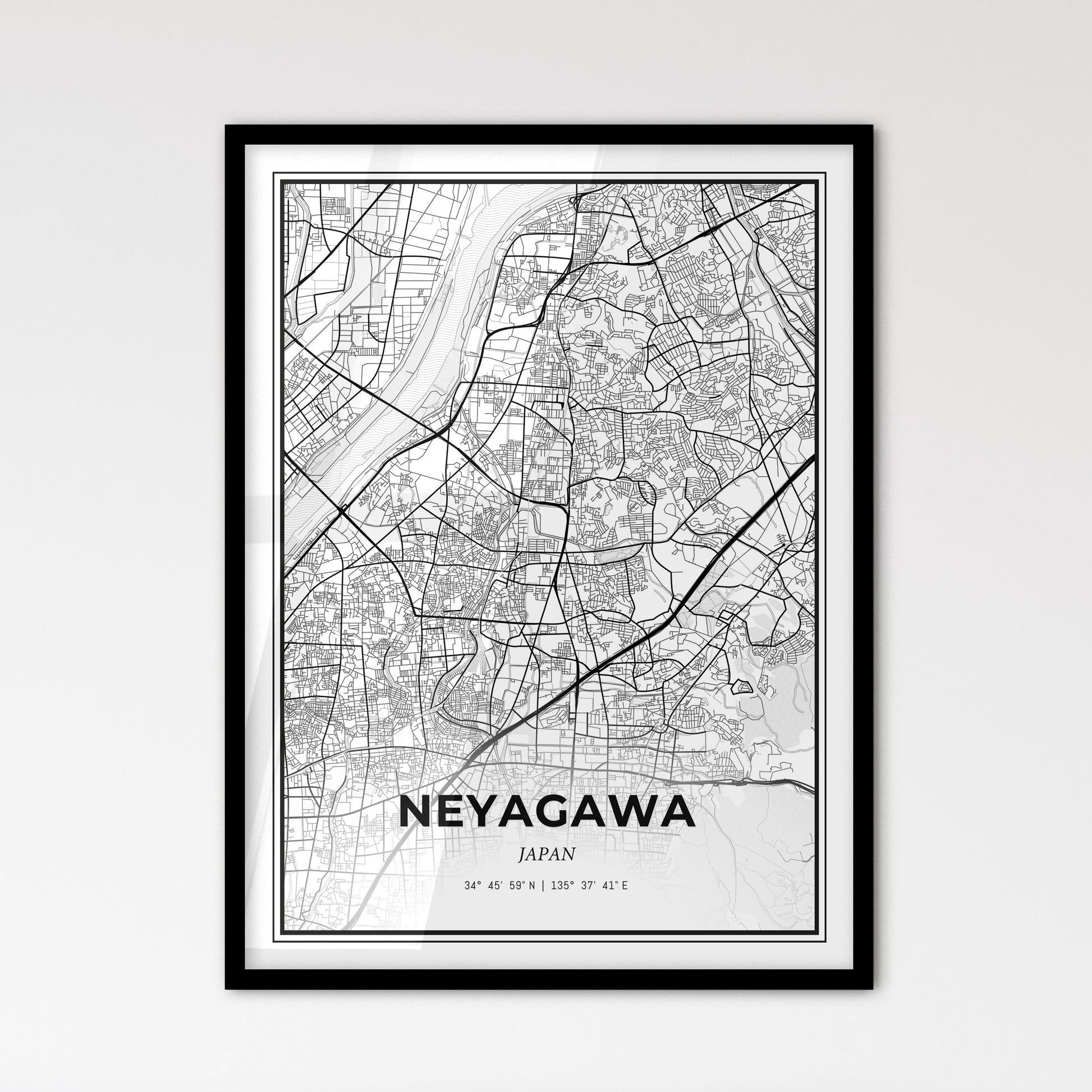 Neyagawa Japan - Scandinavian Style City Map for Modern Home Decor