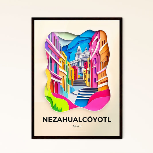 Vivid Nezahualcóyotl, Mexico - a colorful city scene with a staircase and a church