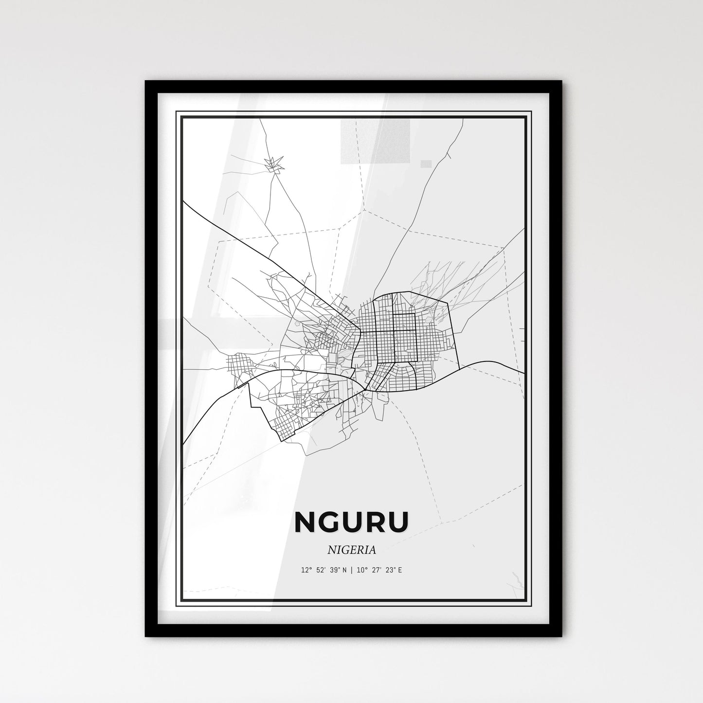Nguru Nigeria - Scandinavian Style City Map for Modern Home Decor