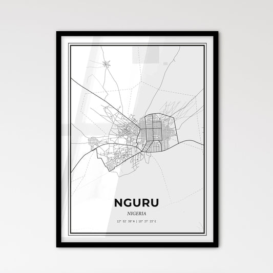 Nguru Nigeria - Scandinavian Style City Map for Modern Home Decor
