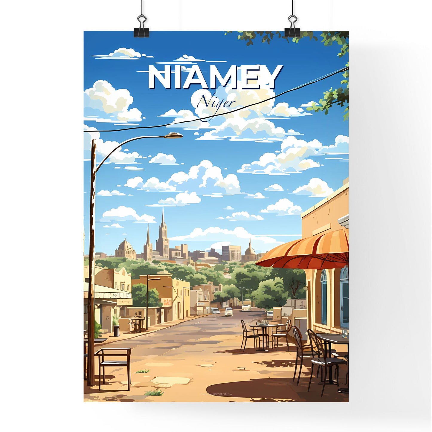 Colorful Art Deco Street Scene Painting Niamey Niger Skyline Impressionistic Artwork Urban Cityscape Default Title