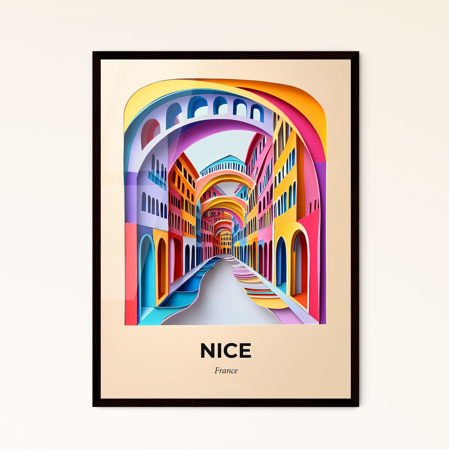 Vivid Nice, France - a colorful city street with a bridge and arches