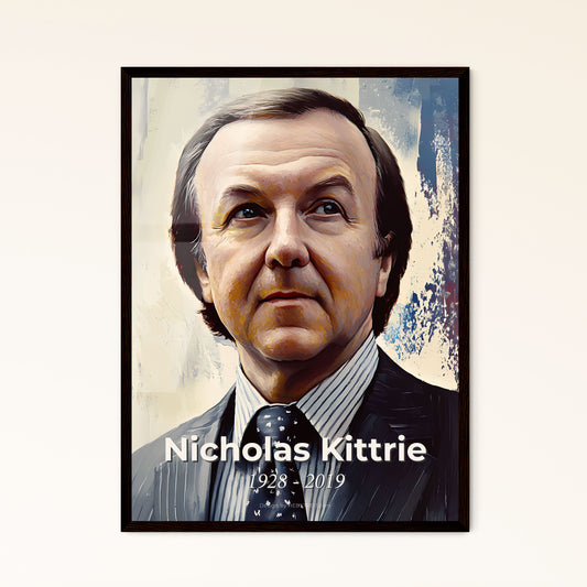 Portrait of Nicholas Kittrie, 1928 - 2019. Impressionistic painting of a man in a suit and tie.