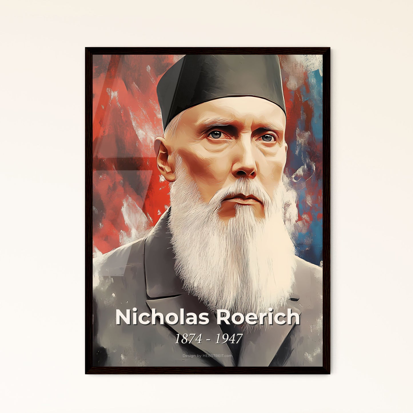 Portrait of Nicholas Roerich, 1874 - 1947. Impressionistic painting of a man with a beard.