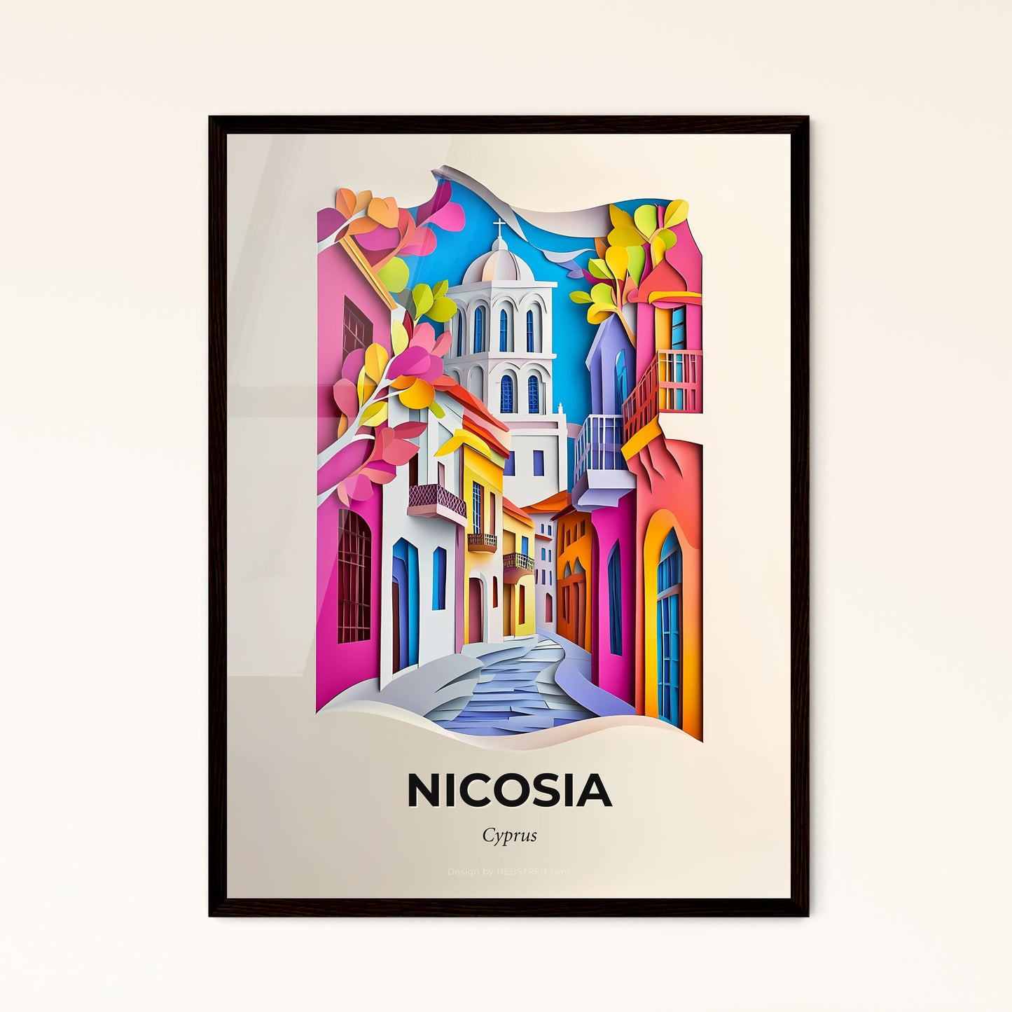 Vivid Nicosia, Cyprus - a paper cut of a city with a church