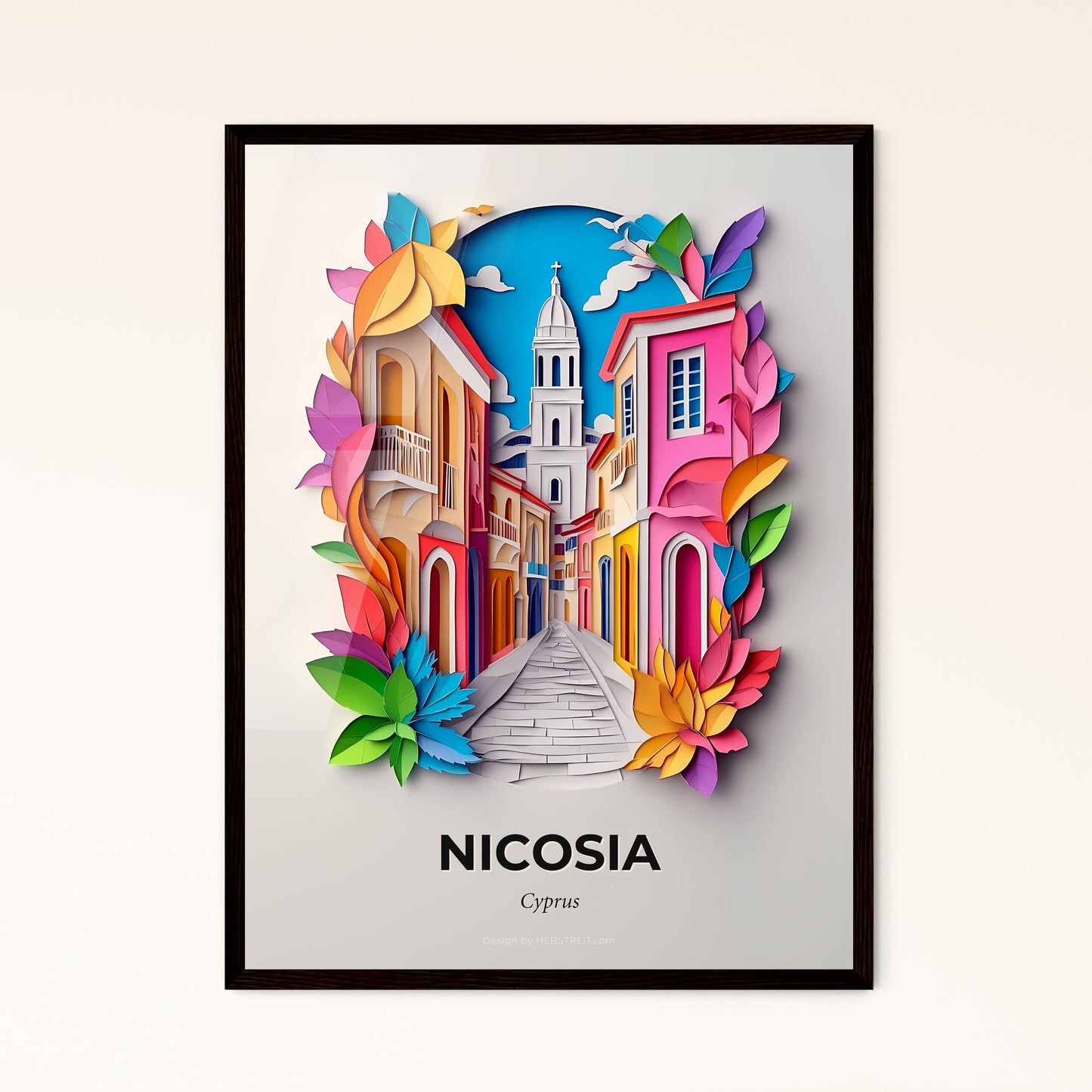 Vivid Nicosia, Cyprus - a paper cut of a street with colorful buildings