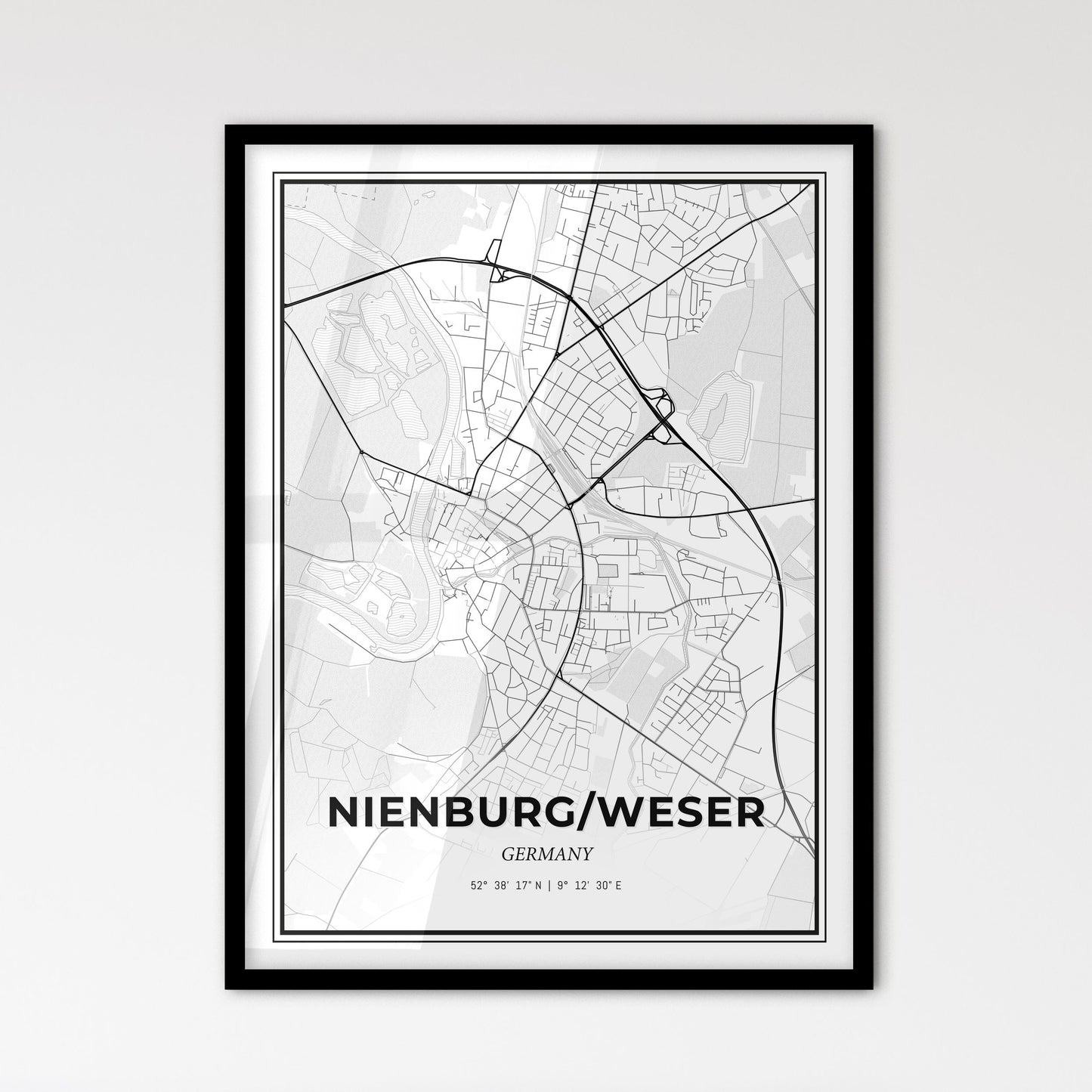 Nienburg/Weser Germany - Scandinavian Style City Map for Modern Home Decor