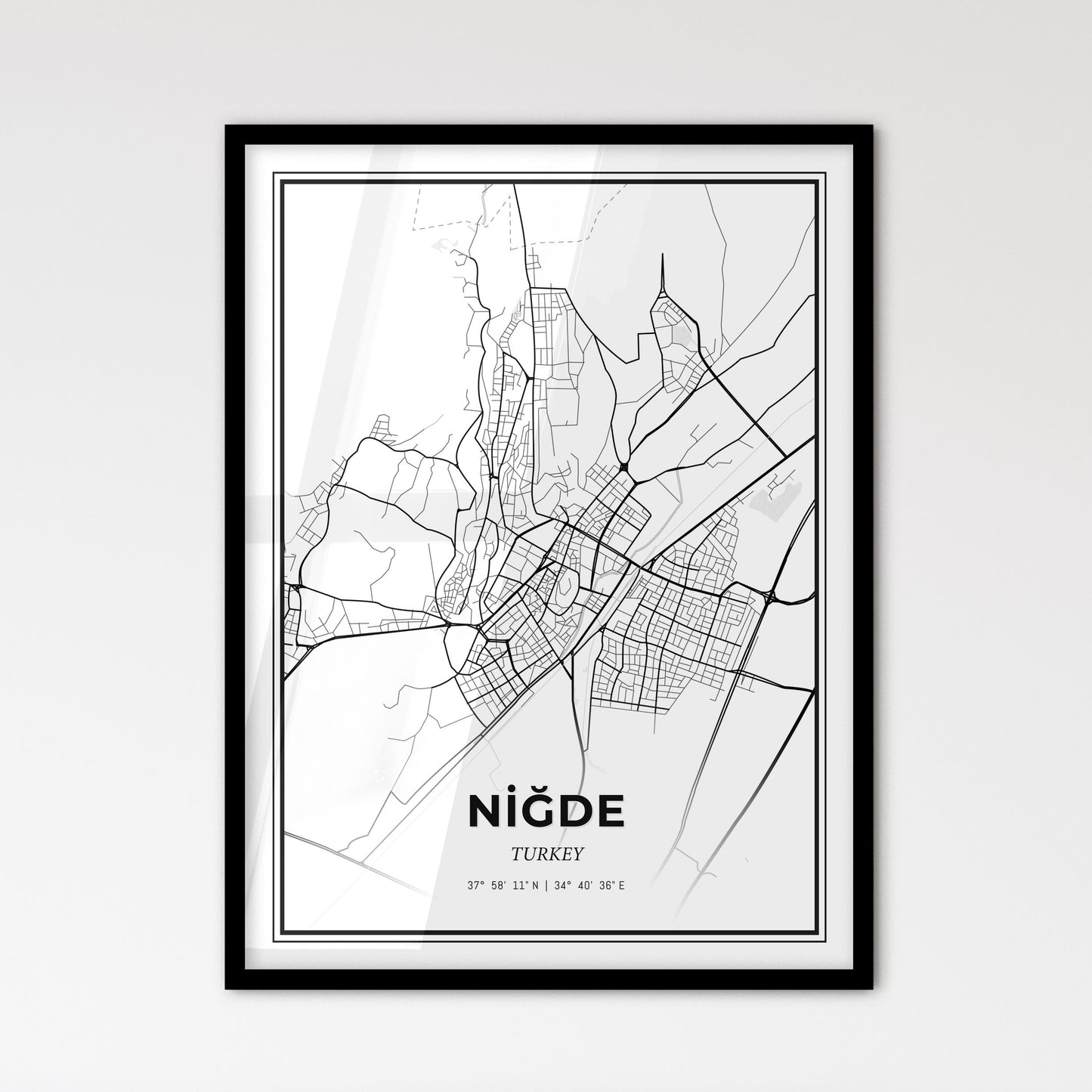 Niğde Turkey - Scandinavian Style City Map for Modern Home Decor