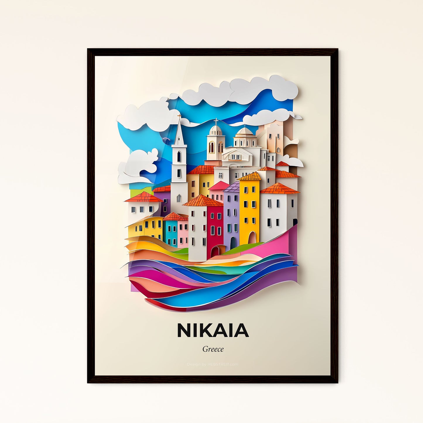 Vivid Nikaia, Greece - a paper cut of a city with a river