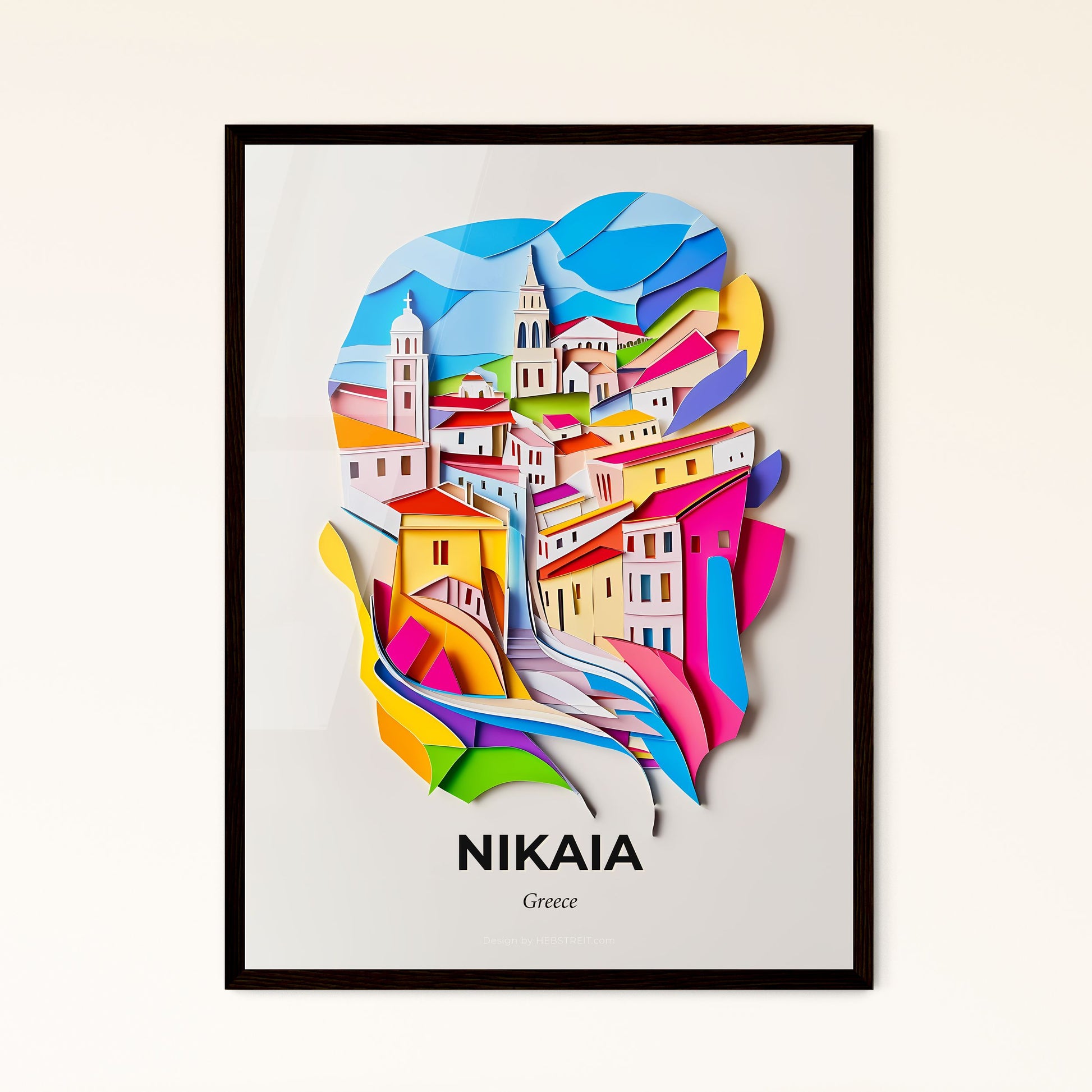 Vivid Nikaia, Greece - a paper cut of a city with a rainbow colored roof