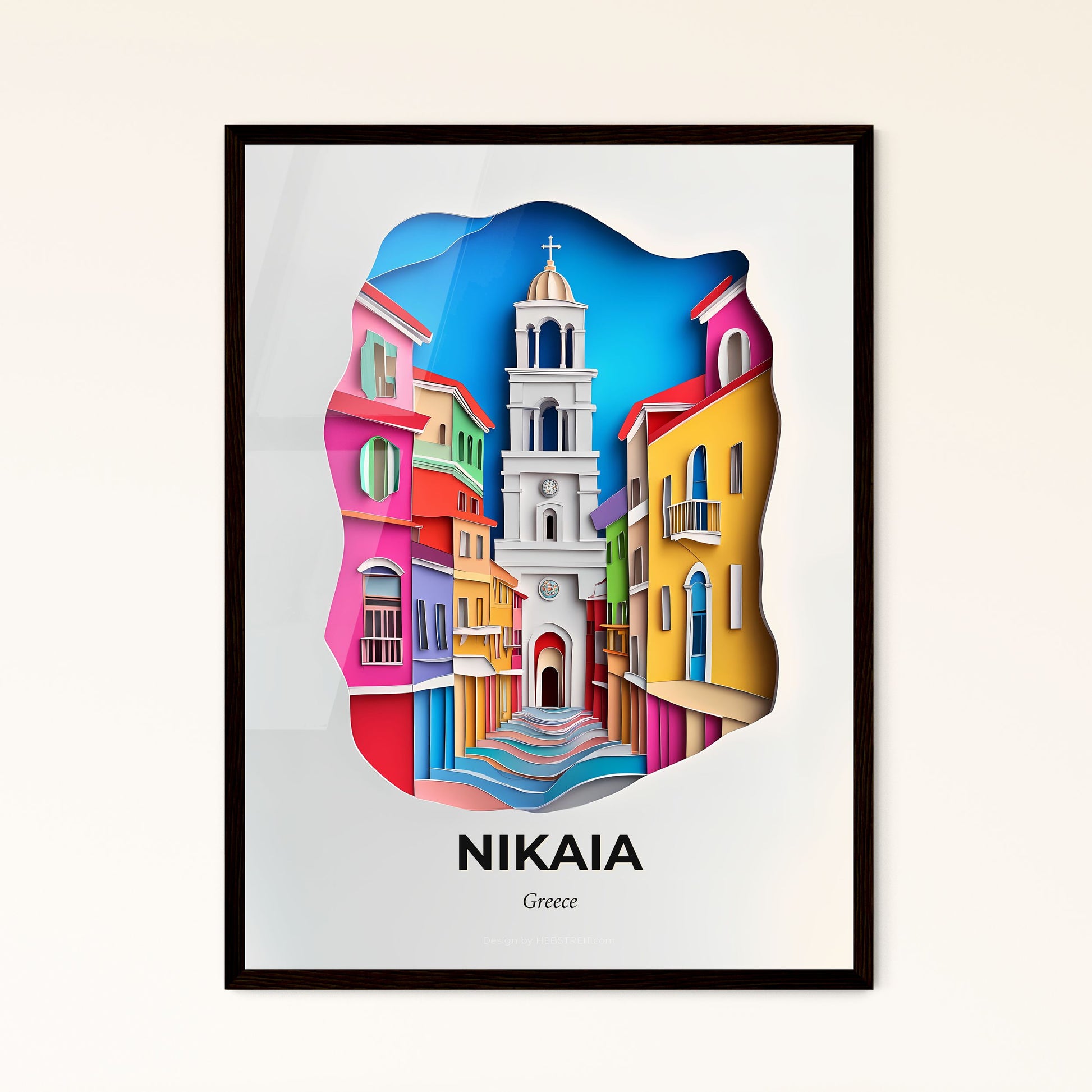 Vivid Nikaia, Greece - a paper cut of a church tower in a city