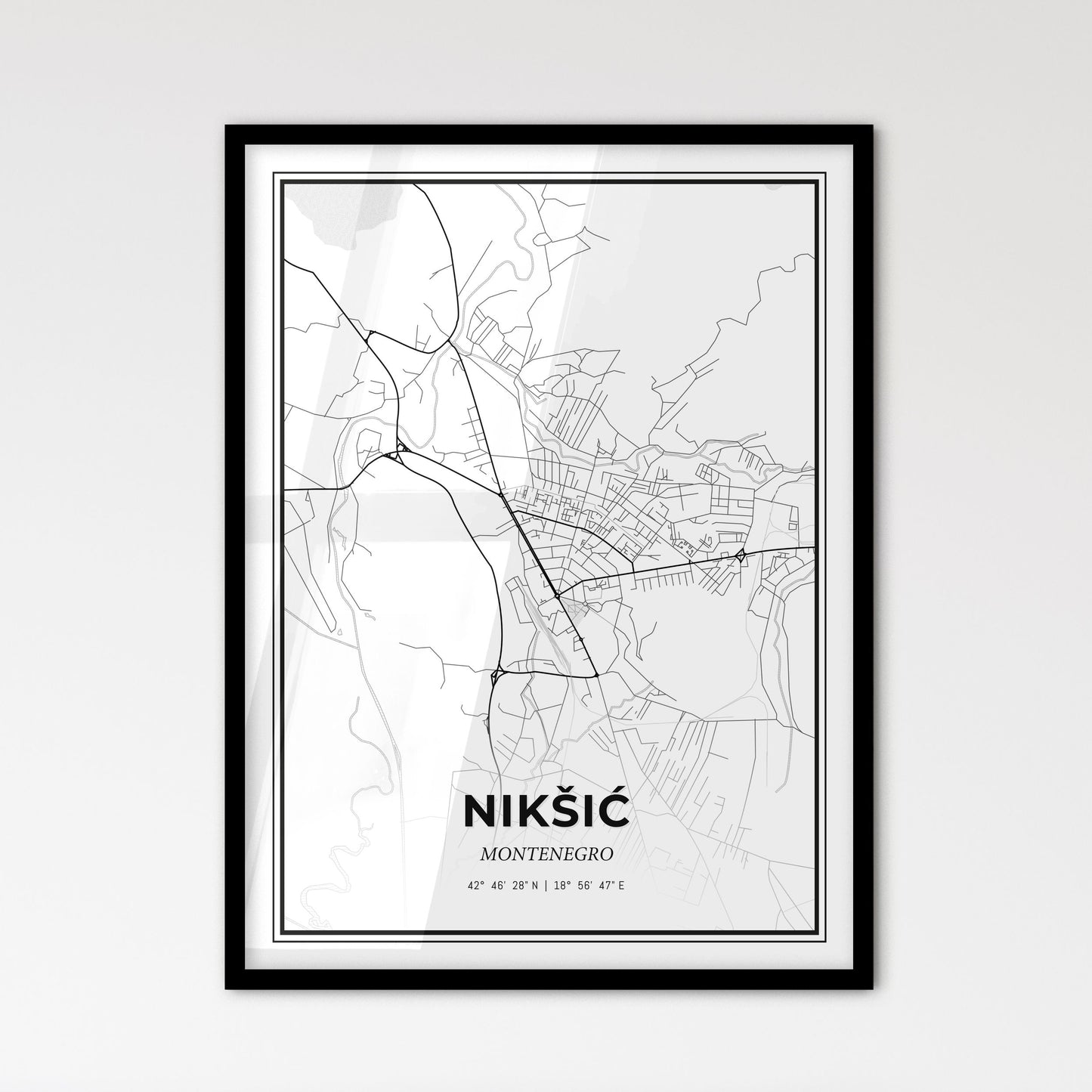 Nikšić Montenegro - Scandinavian Style City Map for Modern Home Decor