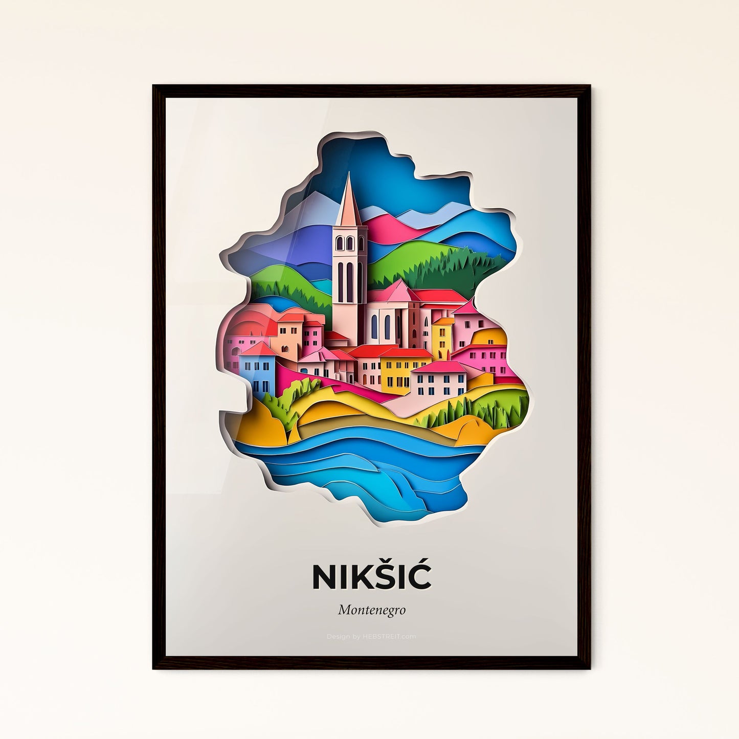 Vivid Nikšić, Montenegro - a paper cut of a city with a river