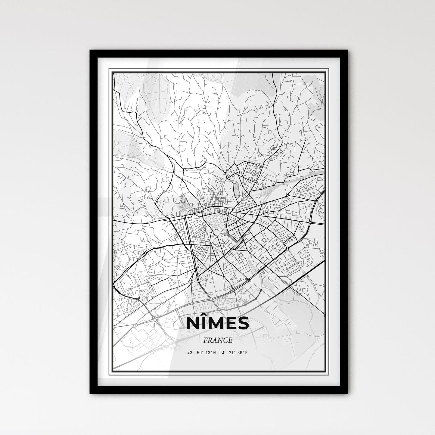 Nîmes France - Scandinavian Style City Map for Modern Home Decor