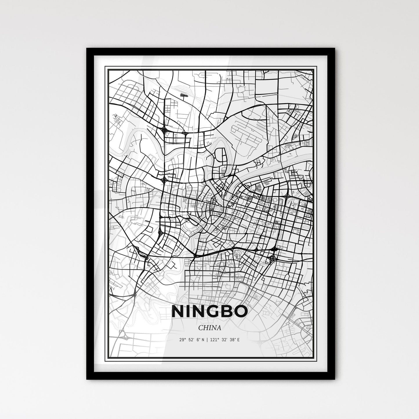 Ningbo China - Scandinavian Style City Map for Modern Home Decor