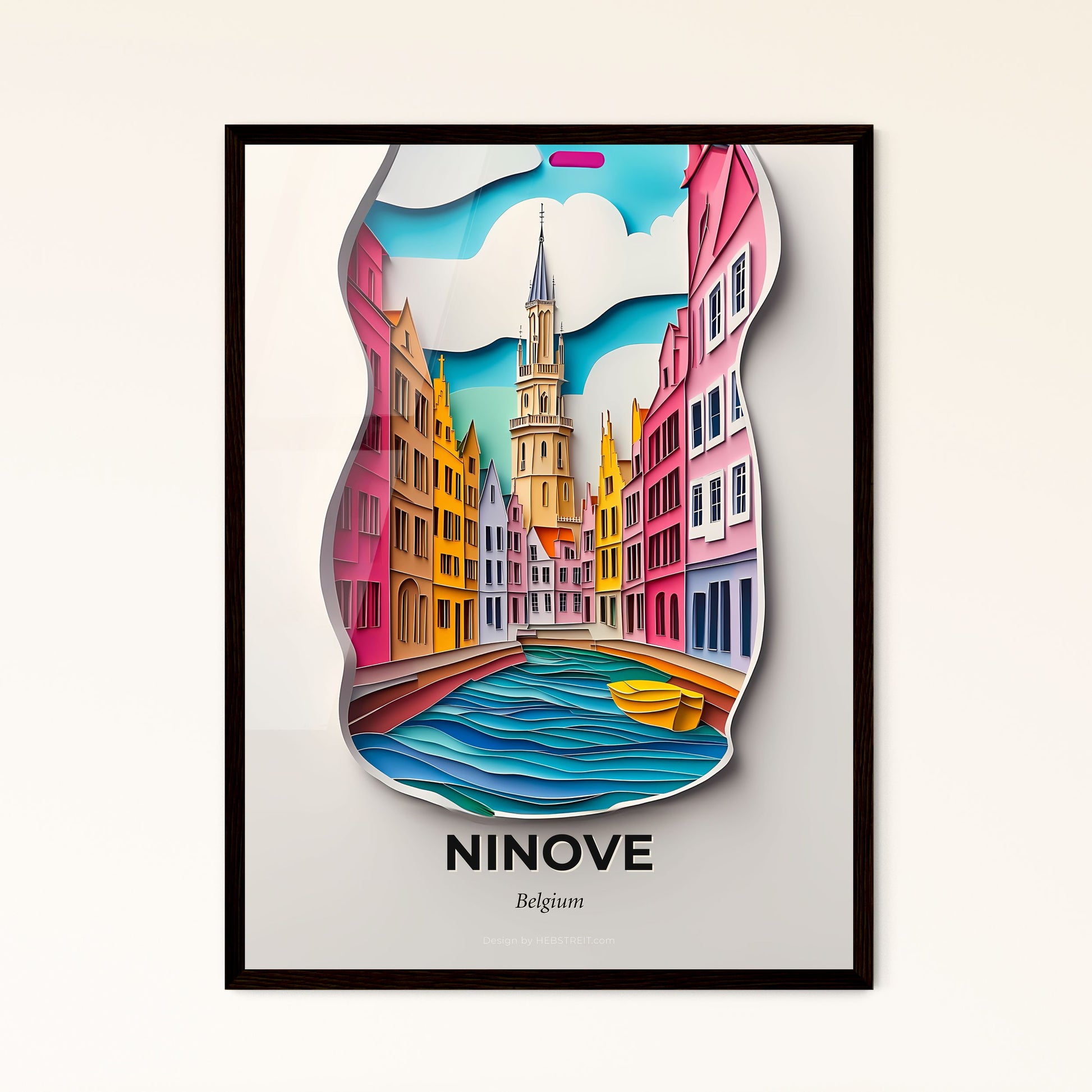 Vivid Ninove, Belgium - a paper cut of a city with a river