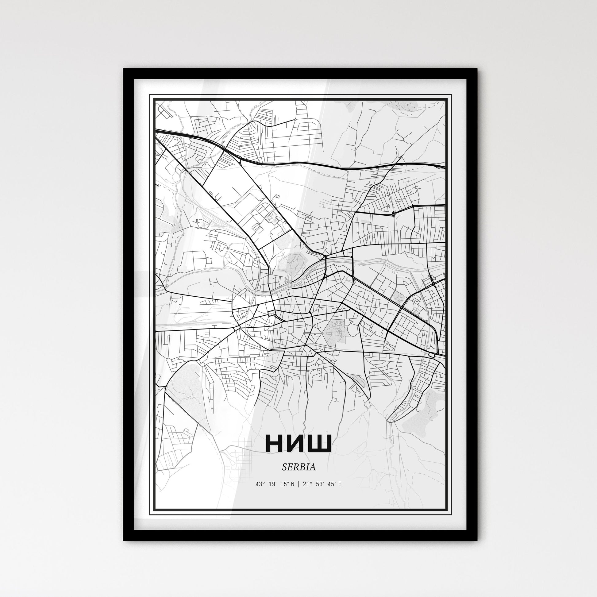 Niš Serbia - Scandinavian Style City Map for Modern Home Decor