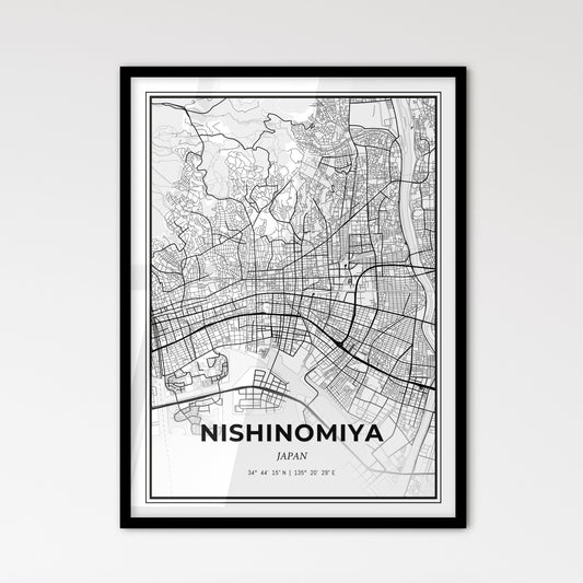 Nishinomiya Japan - Scandinavian Style City Map for Modern Home Decor