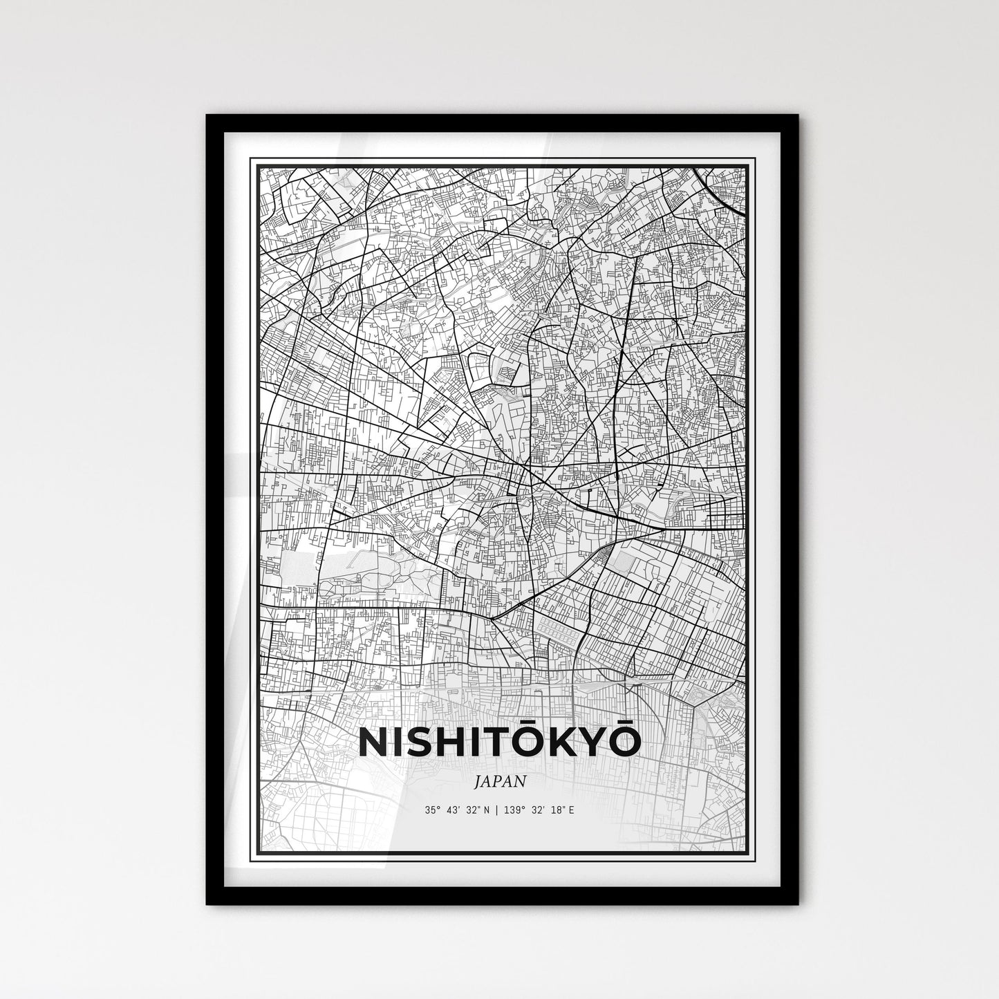 Nishitōkyō Japan - Scandinavian Style City Map for Modern Home Decor