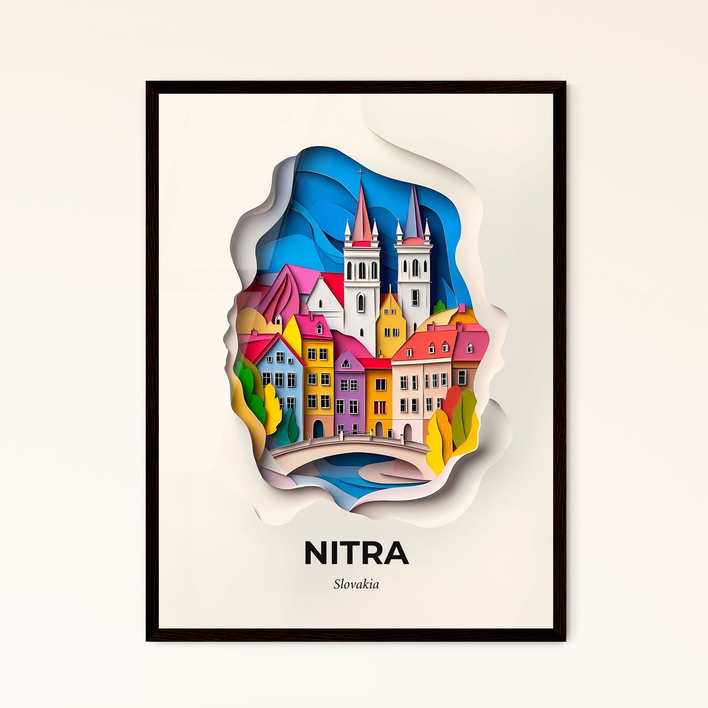 Vivid Nitra, Slovakia - a paper cut of a city with a bridge