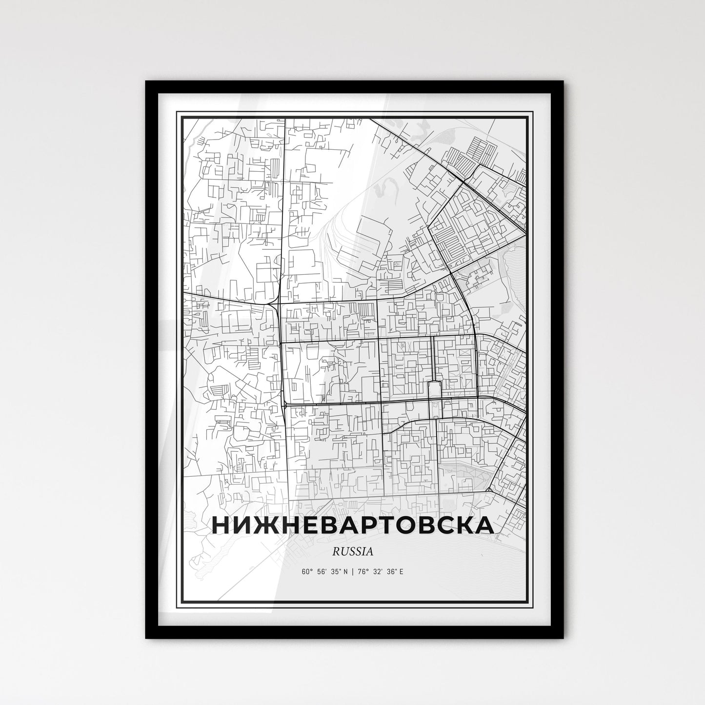 Nizhnevartovsk Russia - Scandinavian Style City Map for Modern Home Decor