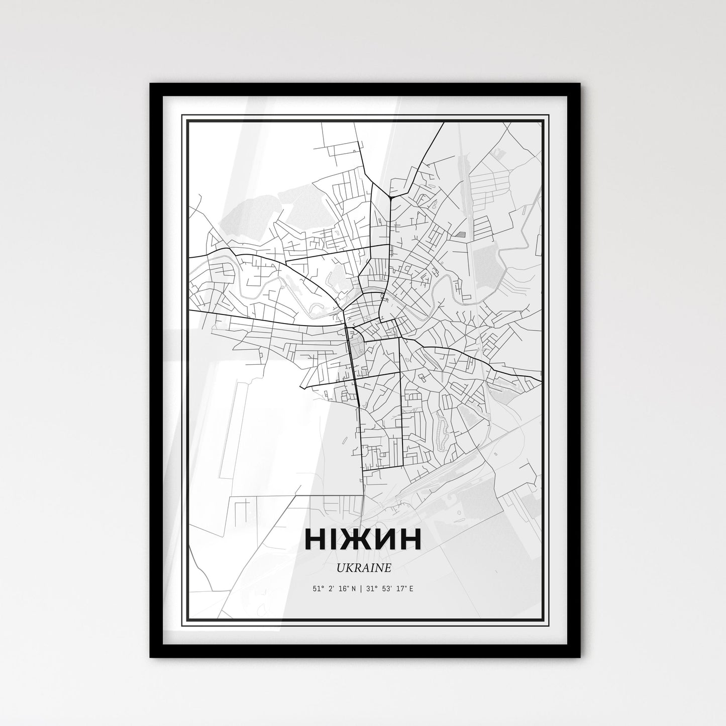 Nizhyn Ukraine - Scandinavian Style City Map for Modern Home Decor