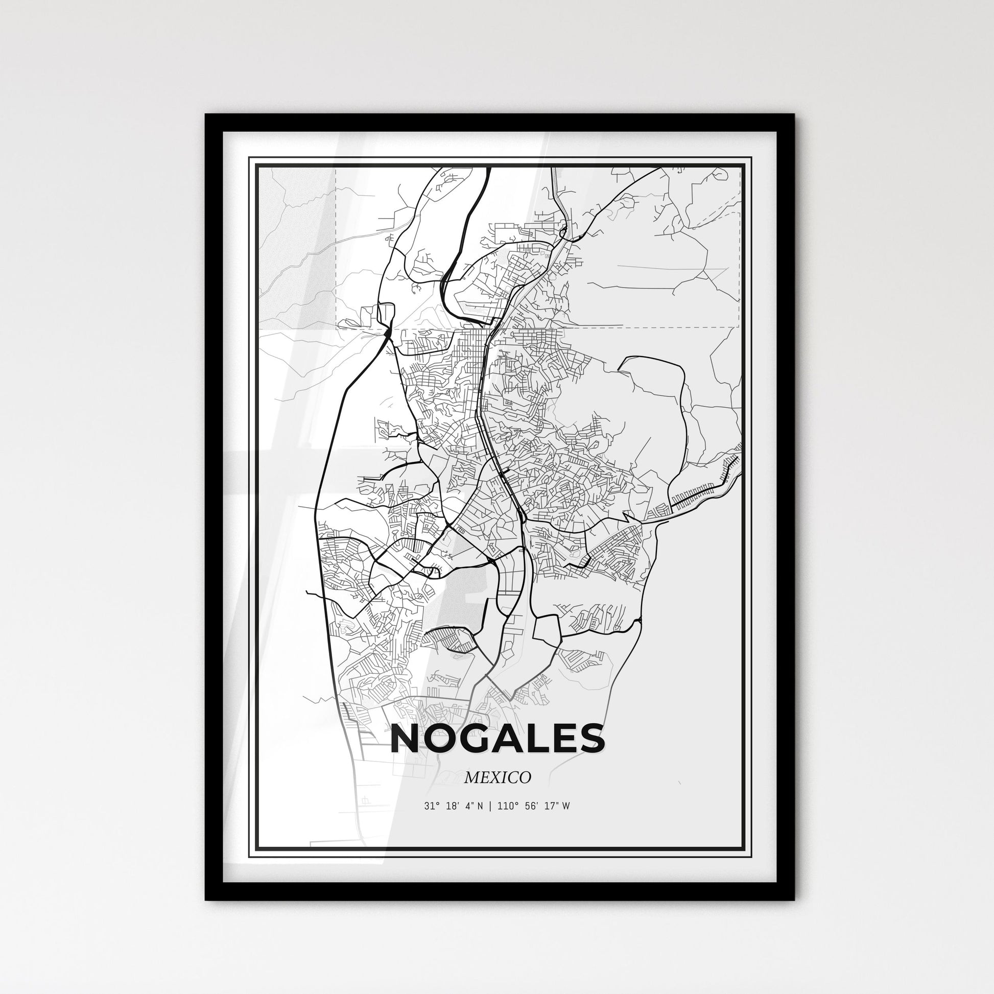 Nogales Mexico - Scandinavian Style City Map for Modern Home Decor