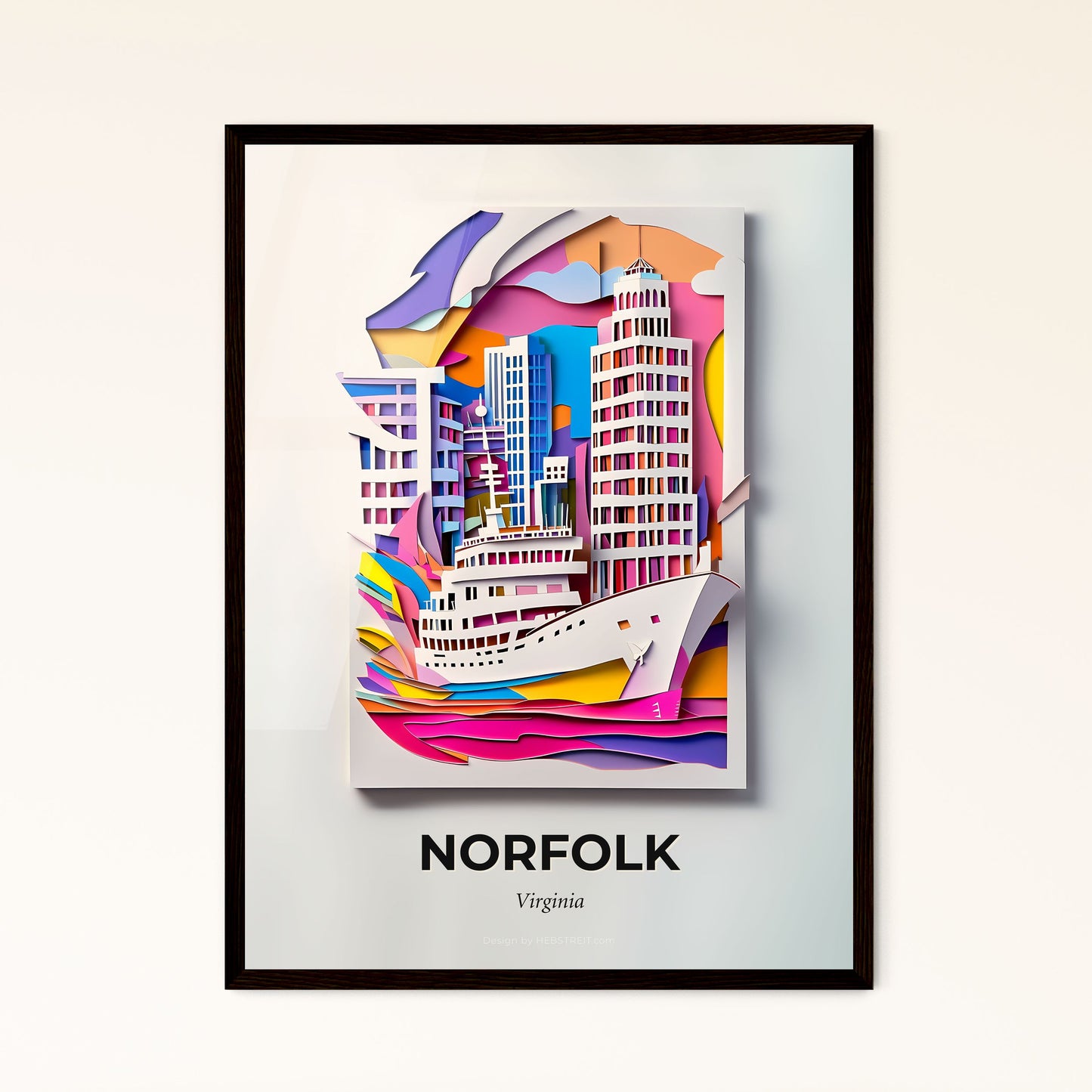 Vivid Norfolk, Virginia - a paper cut of a ship in a city