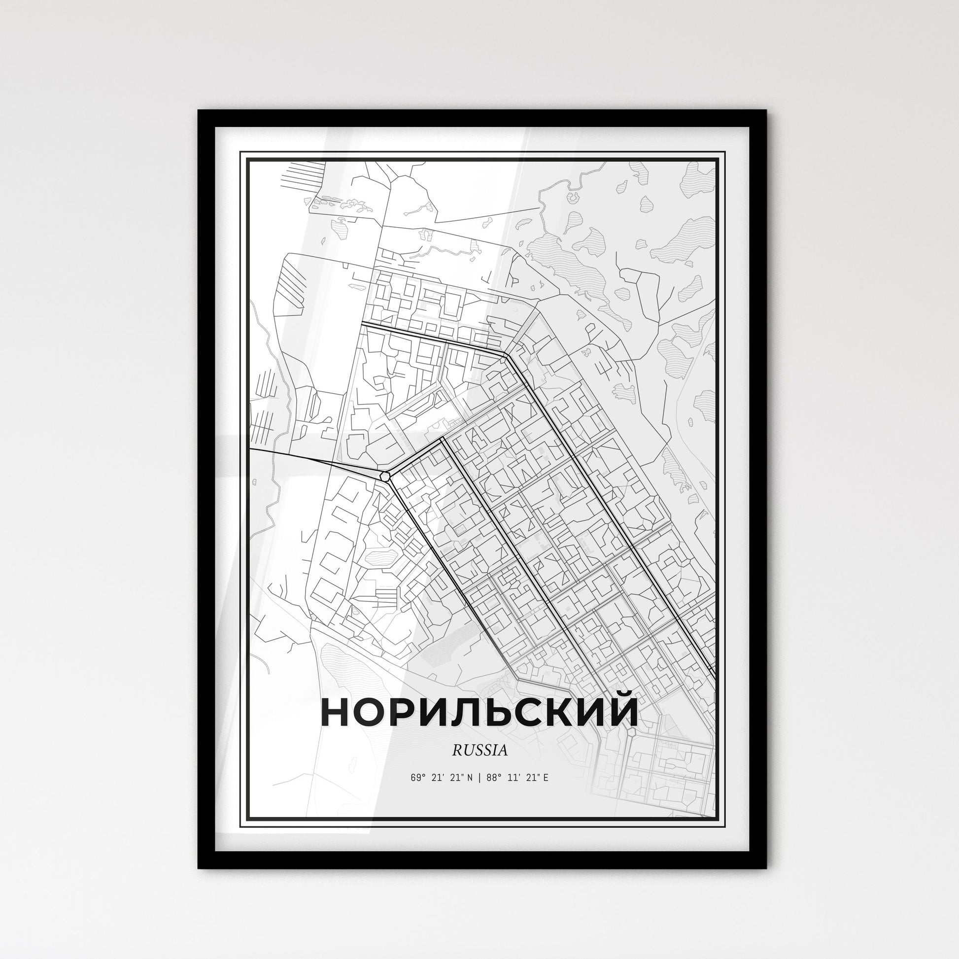 Norilsk Russia - Scandinavian Style City Map for Modern Home Decor