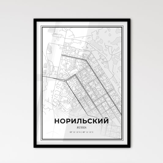 Norilsk Russia - Scandinavian Style City Map for Modern Home Decor