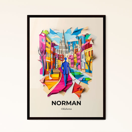 Vivid Norman, Oklahoma - a man walking down a street past a colorful city