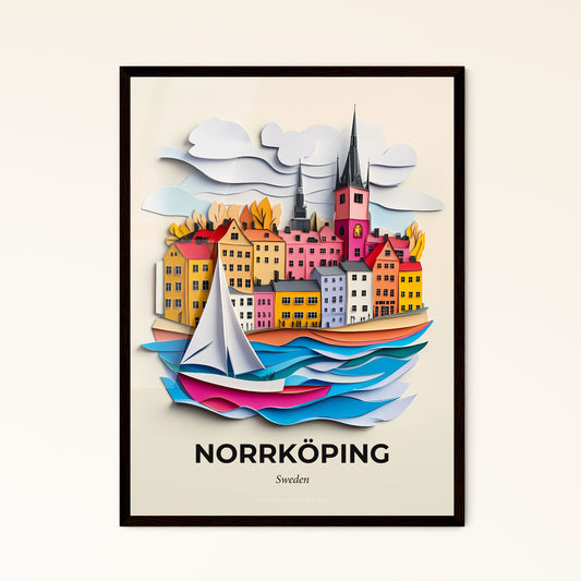 Vivid Norrköping, Sweden - a paper cut of a city with a sailboat