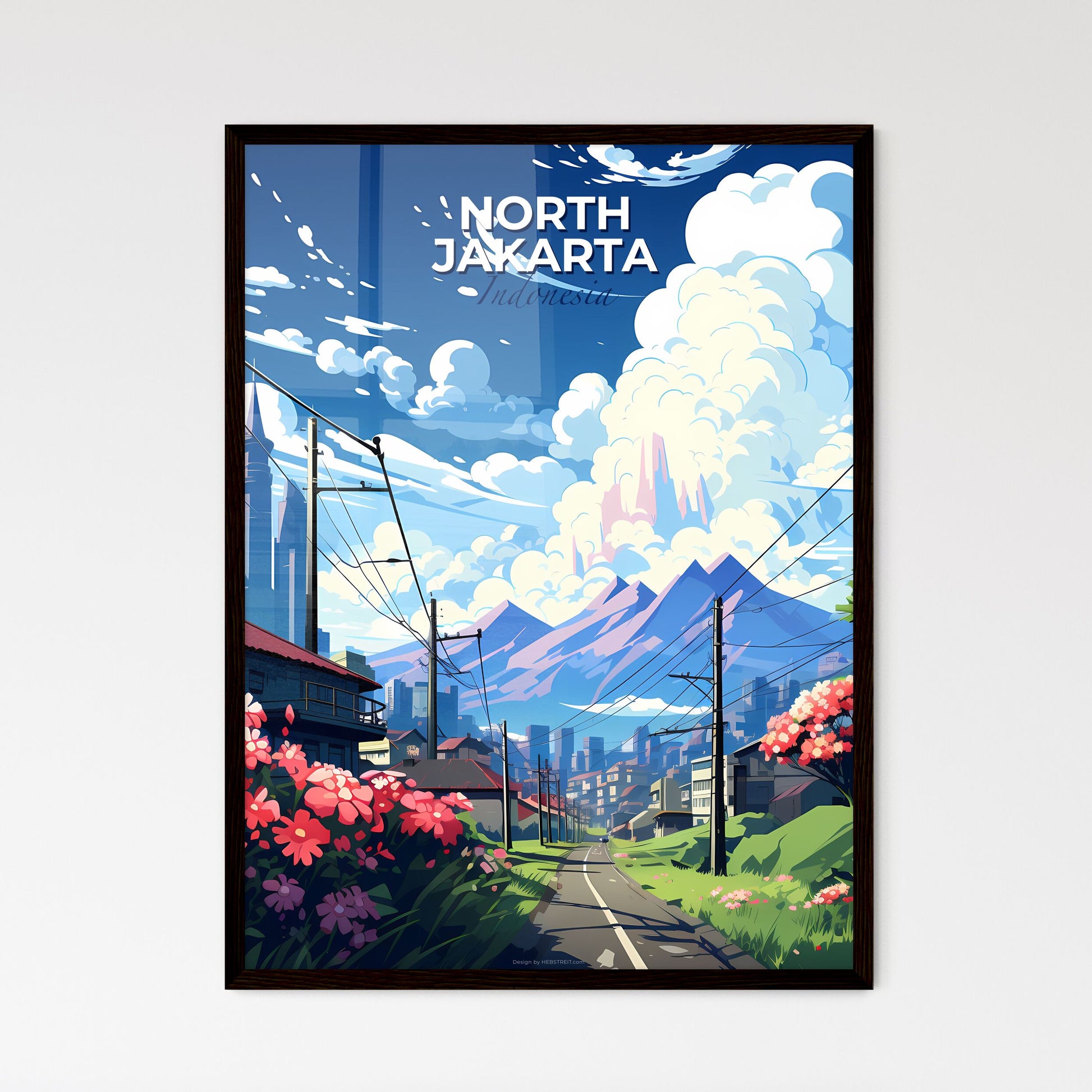 North Jakarta Indonesia Painting Skyline Colorful Art Canvas Wall Flowers Purple Hills Mountains Travel Default Title