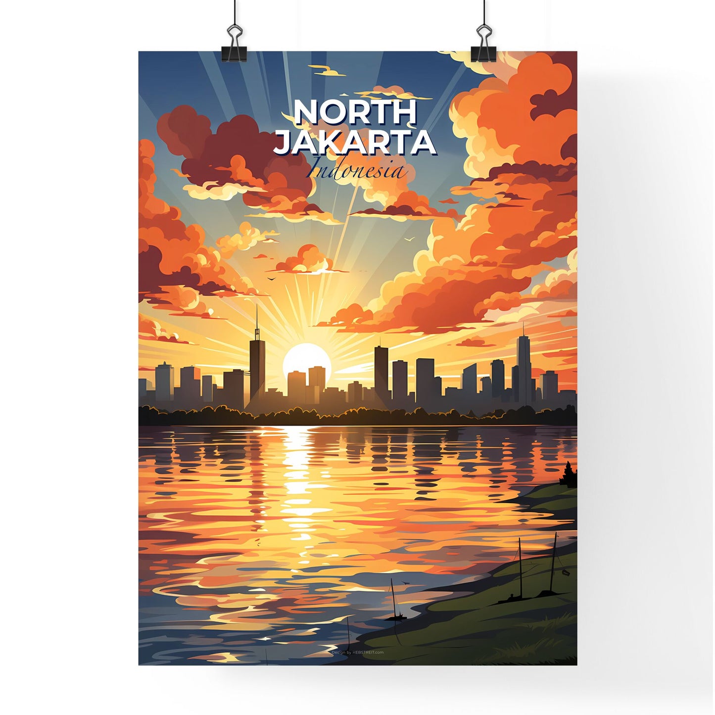Colorful Sunset Over North Jakarta Indonesia City Skyline Painting Art Default Title