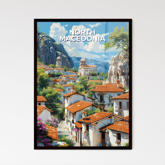 Orange Roofs Village, North Macedonia - Artistic Landscape Painting Framed Art
