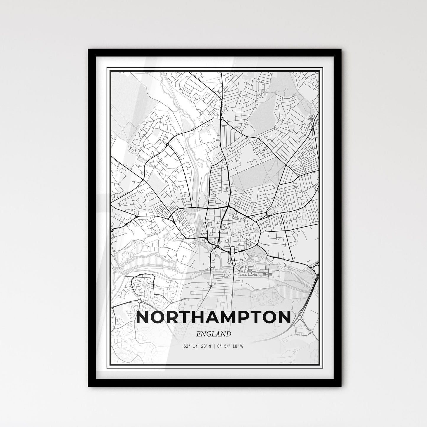 Northampton England - Scandinavian Style City Map for Modern Home Decor