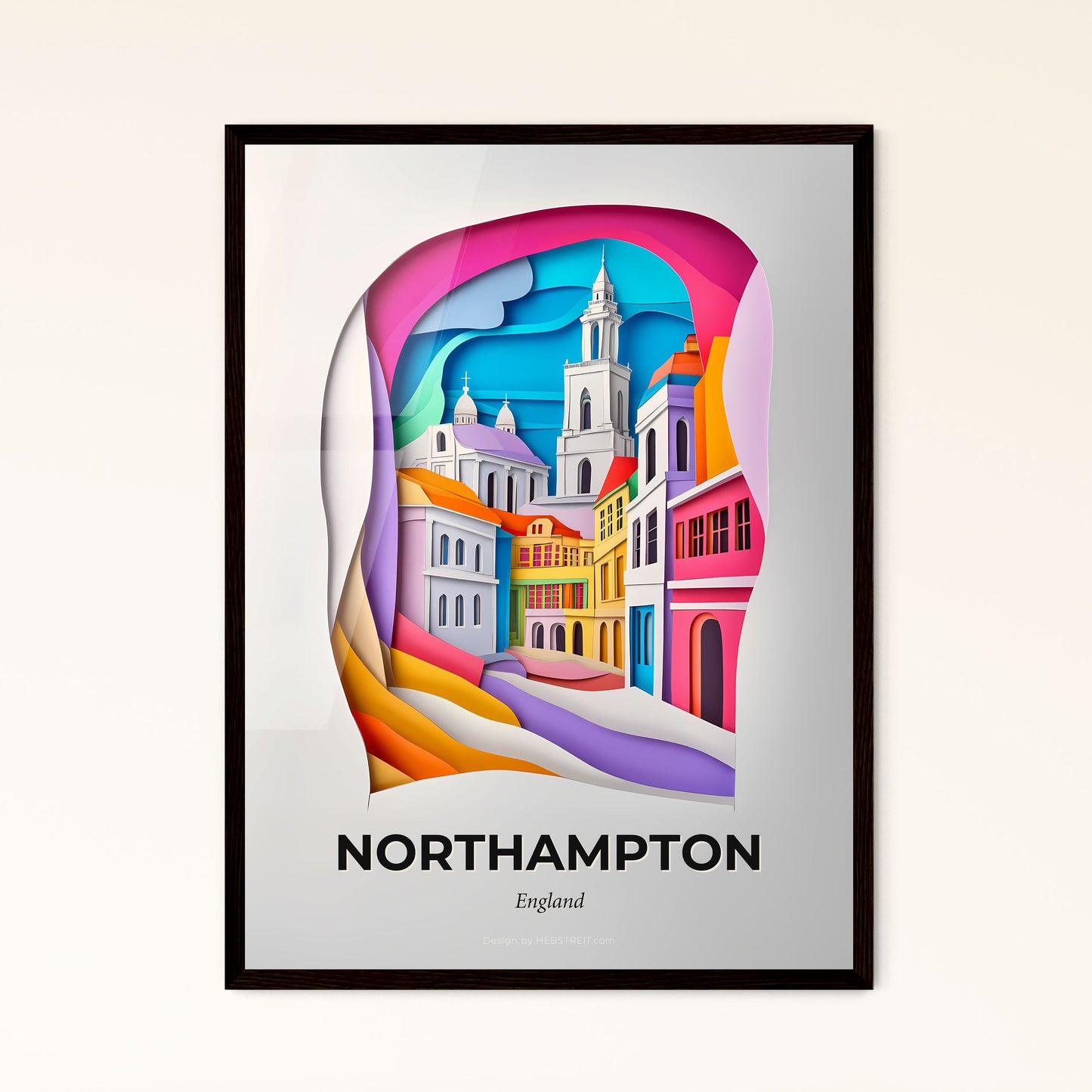 Vivid Northampton, England - a paper cut of a city with a clock tower