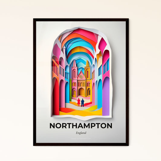 Vivid Northampton, England - a paper cut of a couple walking through a colorful archway